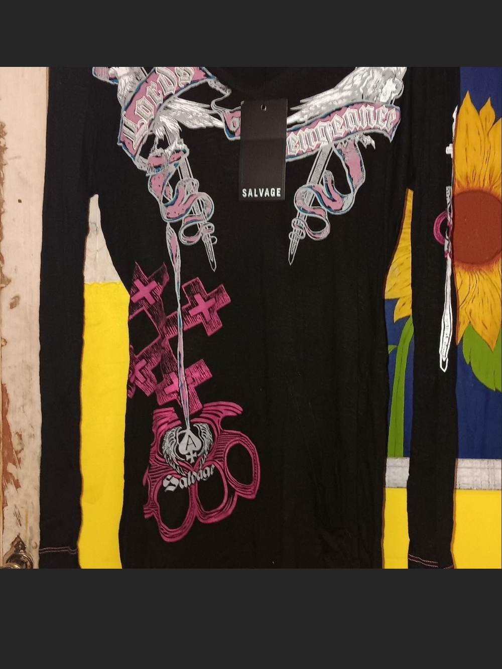 NWT Salvage "Lords Of Vengeance" Hooded Long Sleeve Graphic Top. L